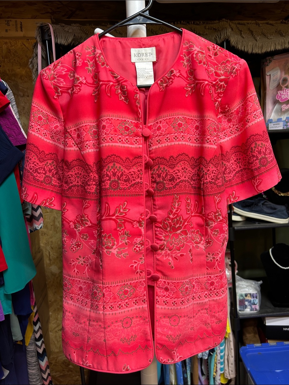 Koret Pink-Red Floral Buttoned Short Sleeve Jacket Size 8